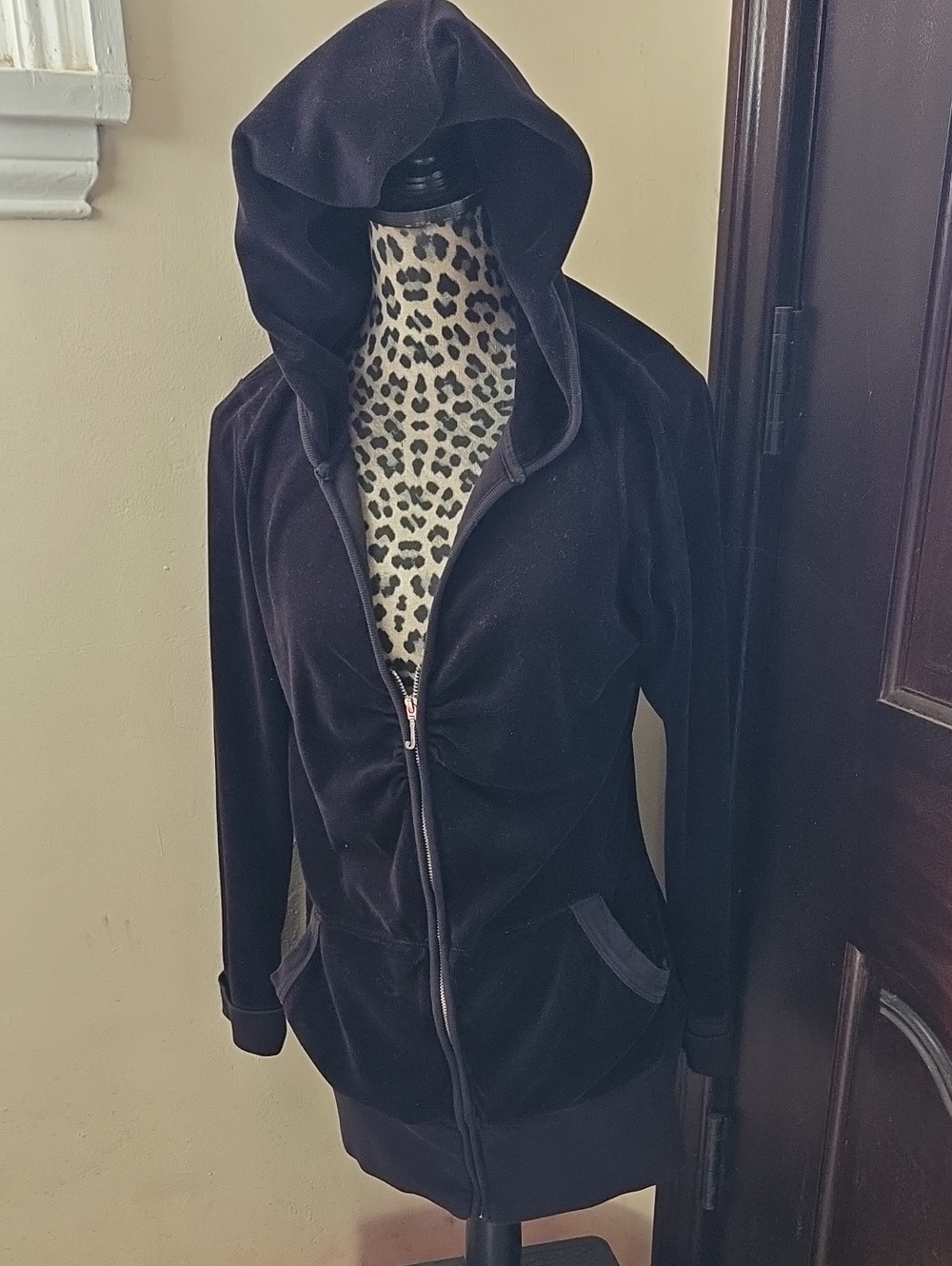Juicy Couture Black Hooded Velvet Zip-Up Jacket